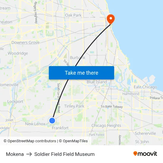 Mokena to Soldier Field Field Museum map