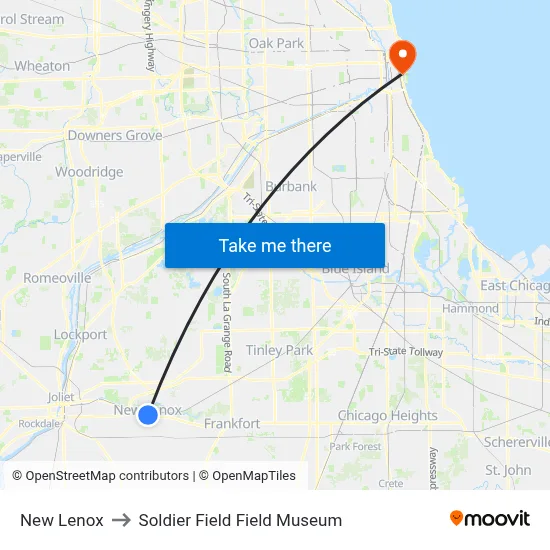New Lenox to Soldier Field Field Museum map