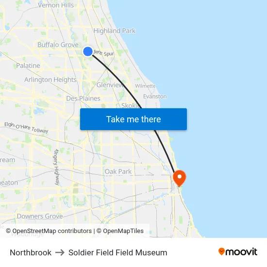 Northbrook to Soldier Field Field Museum map