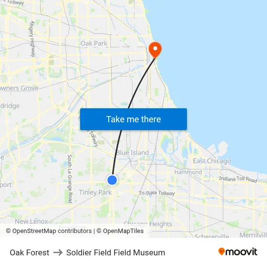 Oak Forest to Soldier Field Field Museum map