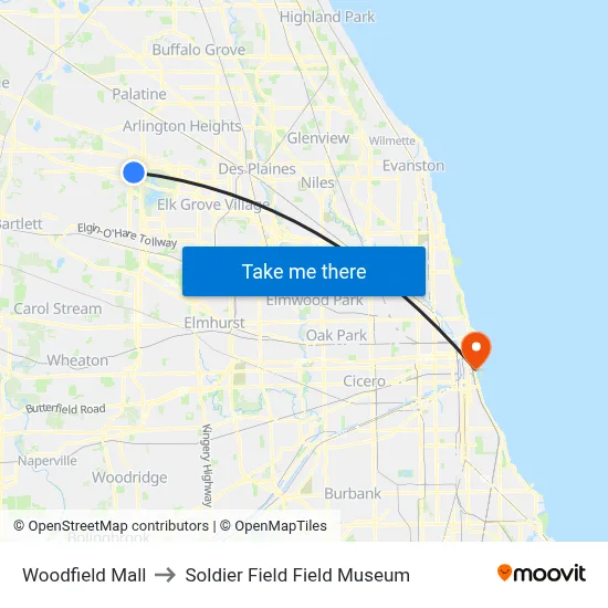 Woodfield Mall to Soldier Field Field Museum map
