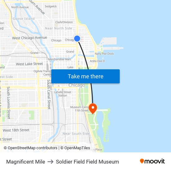 Magnificent Mile to Soldier Field Field Museum map