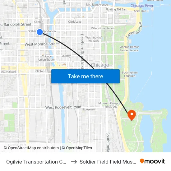 Ogilvie Transportation Center to Soldier Field Field Museum map