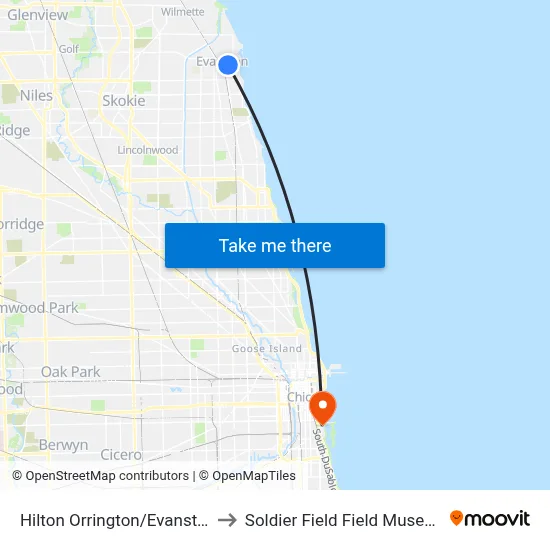 Hilton Orrington/Evanston to Soldier Field Field Museum map