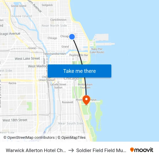 Warwick Allerton Hotel Chicago to Soldier Field Field Museum map