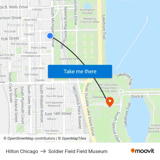 Hilton Chicago to Soldier Field Field Museum map