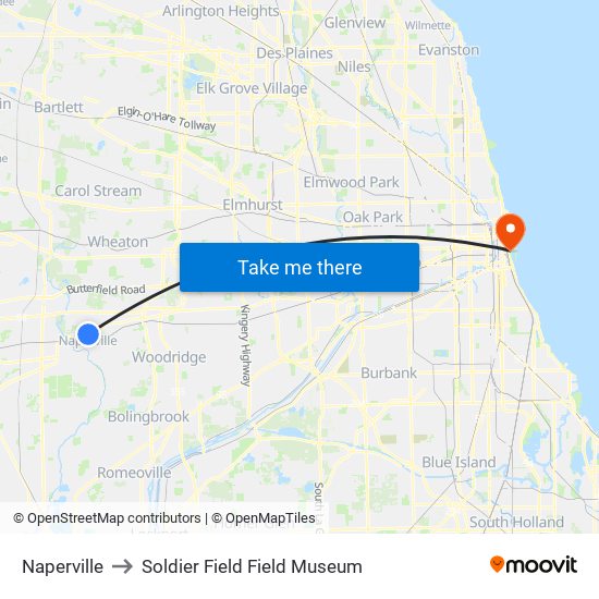 Naperville to Soldier Field Field Museum map