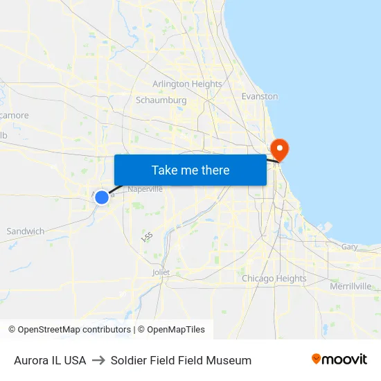 Aurora IL USA to Soldier Field Field Museum map