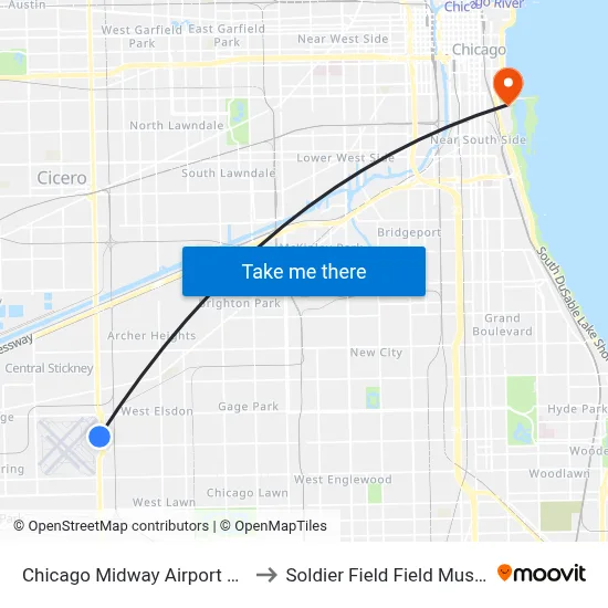 Chicago Midway Airport MDW to Soldier Field Field Museum map