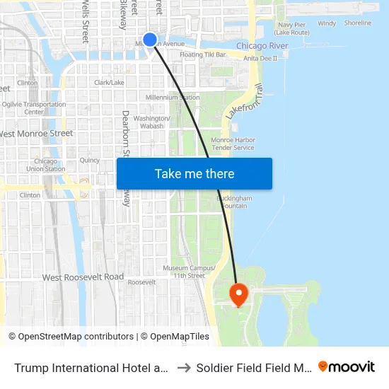 Trump International Hotel and Tower to Soldier Field Field Museum map