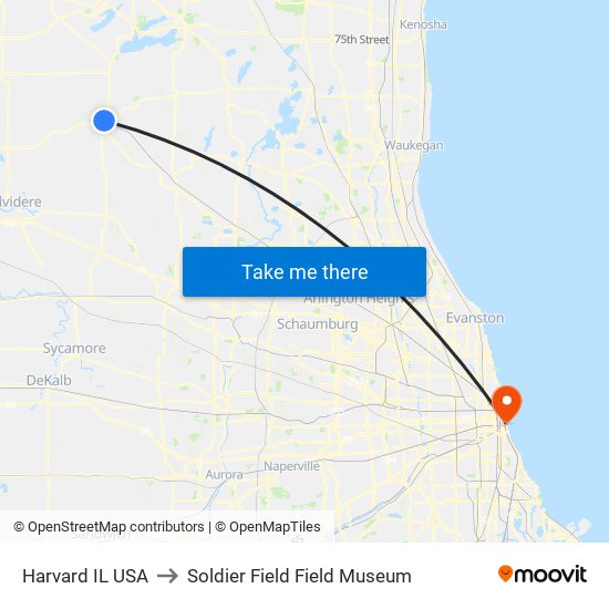 Harvard IL USA to Soldier Field Field Museum map