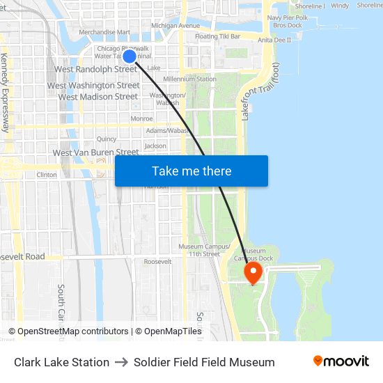 Clark Lake Station to Soldier Field Field Museum map