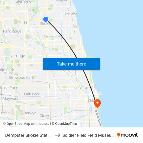 Dempster Skokie Station to Soldier Field Field Museum map