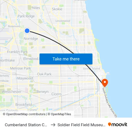 Cumberland Station CTA to Soldier Field Field Museum map