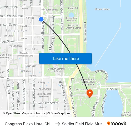 Congress Plaza Hotel Chicago to Soldier Field Field Museum map