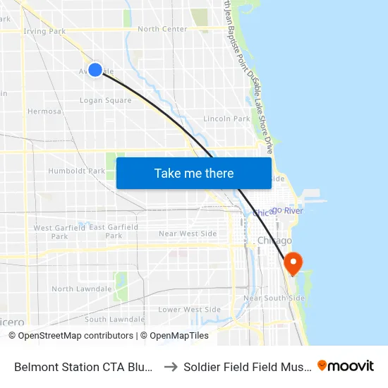 Belmont Station CTA Blue Line to Soldier Field Field Museum map