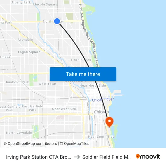 Irving Park Station CTA Brown Line to Soldier Field Field Museum map