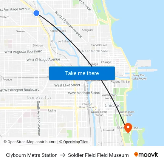 Clybourn Metra Station to Soldier Field Field Museum map
