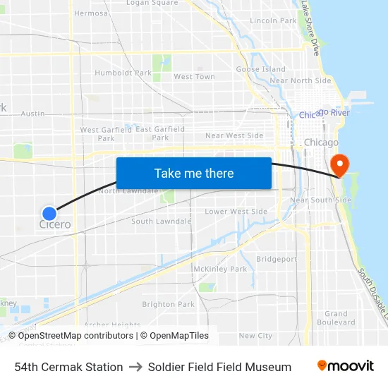 54th Cermak Station to Soldier Field Field Museum map