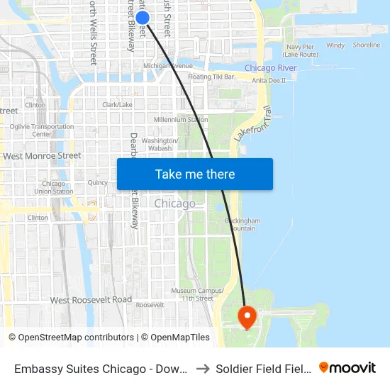 Embassy Suites Chicago - Downtown River North to Soldier Field Field Museum map