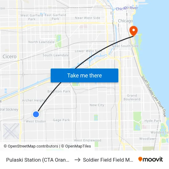 Pulaski Station (CTA Orange Line) to Soldier Field Field Museum map