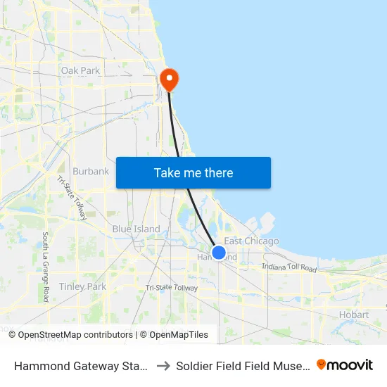 Hammond Gateway Station to Soldier Field Field Museum map