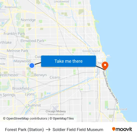 Forest Park (Station) to Soldier Field Field Museum map