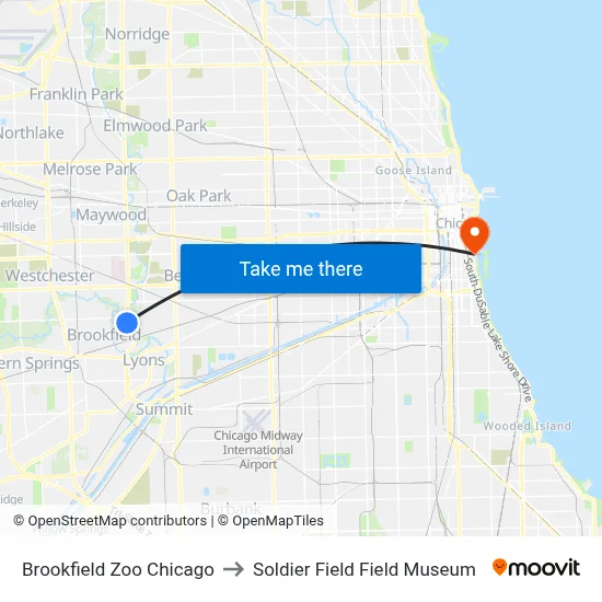 Brookfield Zoo Chicago to Soldier Field Field Museum map