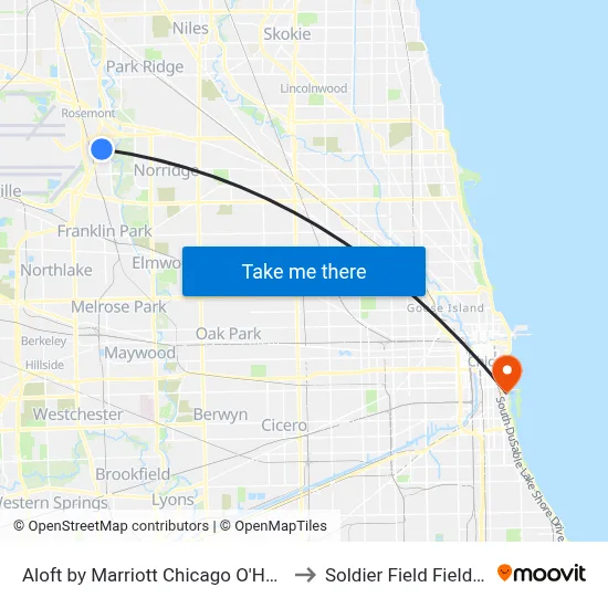 Aloft by Marriott Chicago O'Hare, Rosemont to Soldier Field Field Museum map