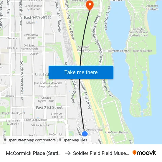 McCormick Place (Station) to Soldier Field Field Museum map