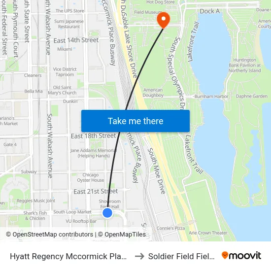 Hyatt Regency Mccormick Place Hotel Chicago, 301 E Cermak Rd to Soldier Field Field Museum map