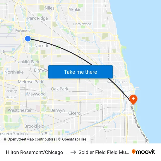 Hilton Rosemont/Chicago O'Hare to Soldier Field Field Museum map