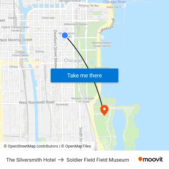 The Silversmith Hotel to Soldier Field Field Museum map