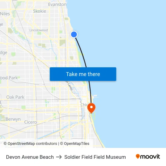 Devon Avenue Beach to Soldier Field Field Museum map