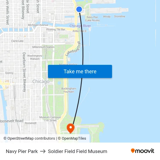Navy Pier Park to Soldier Field Field Museum map