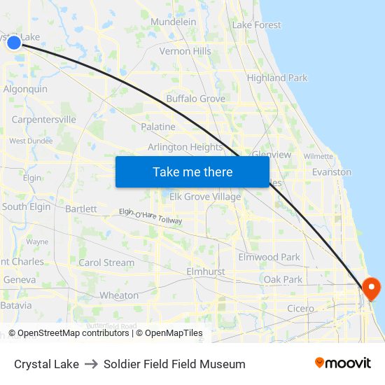 Crystal Lake to Soldier Field Field Museum map