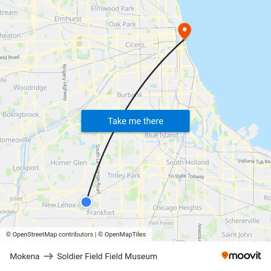 Mokena to Soldier Field Field Museum map