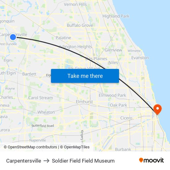 Carpentersville to Soldier Field Field Museum map