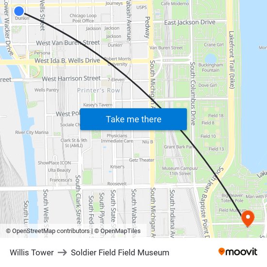 Willis Tower to Soldier Field Field Museum map