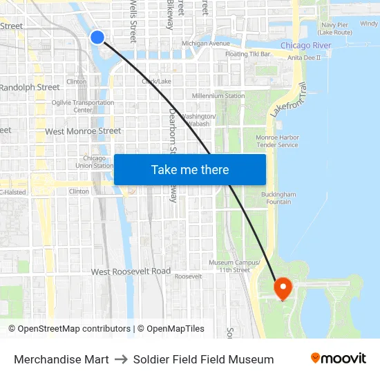 Merchandise Mart to Soldier Field Field Museum map