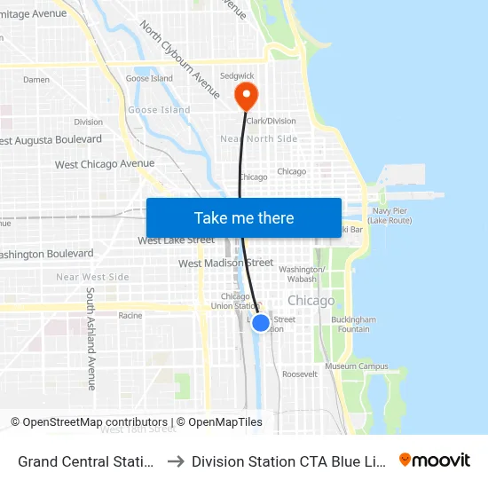 Grand Central Station to Division Station CTA Blue Line map