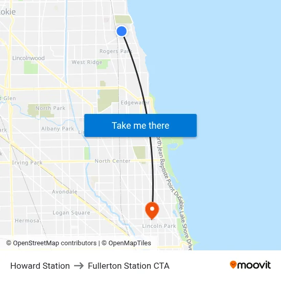 Howard Station to Fullerton Station CTA map