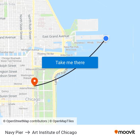 Navy Pier to Art Institute of Chicago map