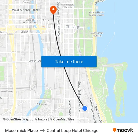 Mccormick Place to Central Loop Hotel Chicago map