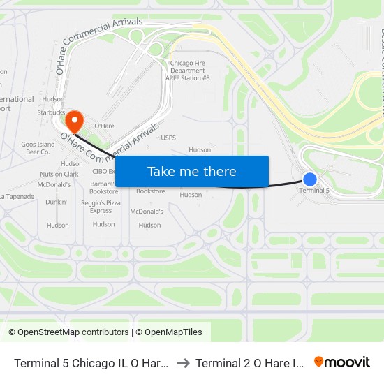 Terminal 5 Chicago IL O Hare Intl Airport to Terminal 2 O Hare Intl Airport map