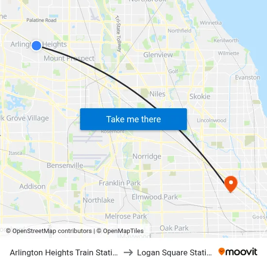Arlington Heights Train Station to Logan Square Station map