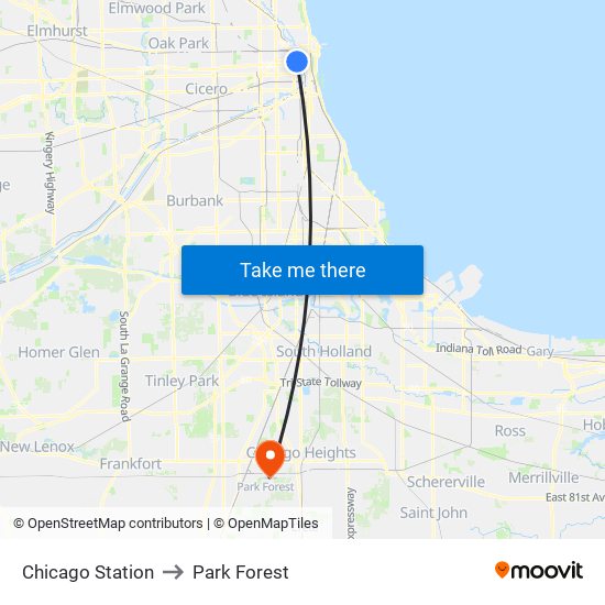 Chicago Station to Park Forest map
