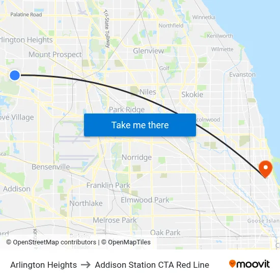 Arlington Heights to Addison Station CTA Red Line map