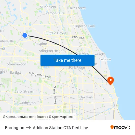 Barrington to Addison Station CTA Red Line map