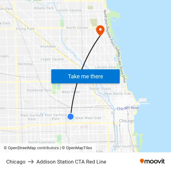 Chicago to Addison Station CTA Red Line map